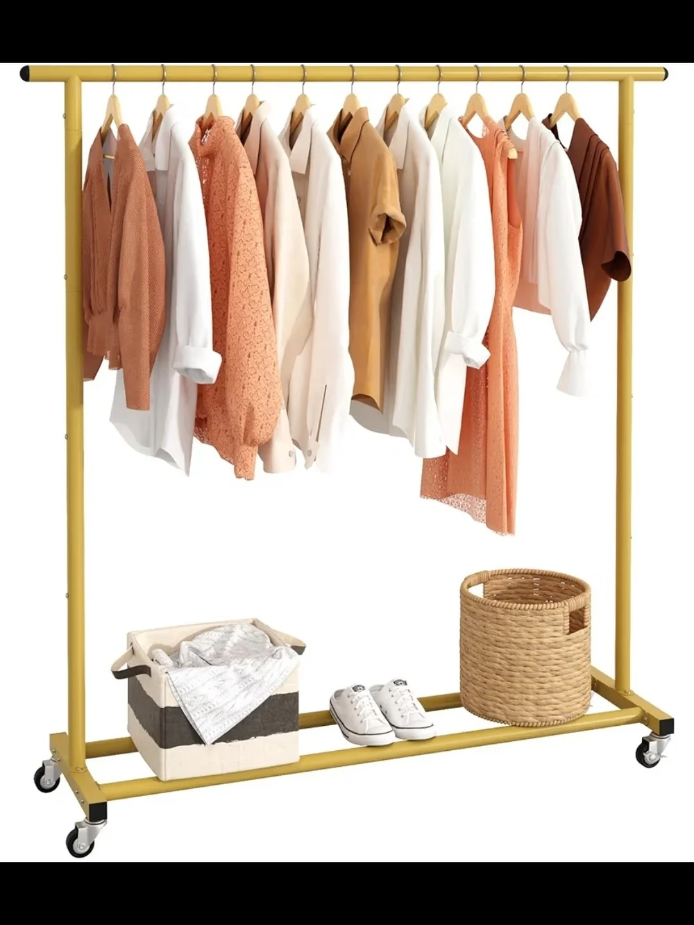 NIB Metal Rolling Clothing Rack Adjustable Freestanding Garment Organizer with W - Picture 1 of 3